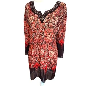 Catherines Womens 2X Top Pleated Beaded Studs V Neck Bell Sleeve